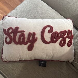 Cuddl Duds Cream Pillow with Red 'Stay Cozy' Script